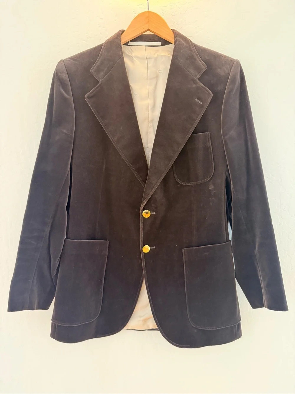 Jean Paul Germain Custom Men's Chocolate Velvet Blazer with Gold Buttons